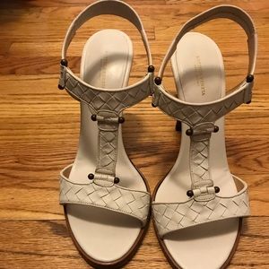 Bottega Veneta ivory leather high heeled sandals